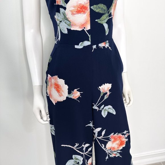 Aritzia Wilfred Ecoulement Floral Jumpsuit Cropped Wide Leg Royal Navy/Rosso - Picture 8 of 14